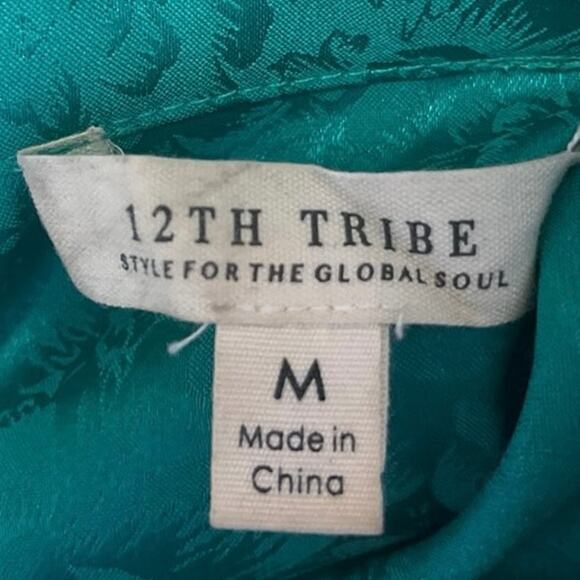 12th Tribe Green Silky Satin Floral Long Sleeve Button Down Mini Shirt Dress M - Picture 4 of 5